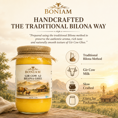 BONIAM A2 Bilona Gir Cow Ghee | Traditionally Handcrafted | Glass Jar