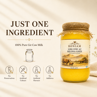 BONIAM A2 Bilona Gir Cow Ghee | Traditionally Handcrafted | Glass Jar