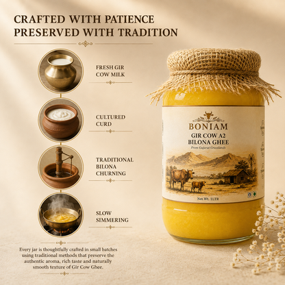 BONIAM A2 Bilona Gir Cow Ghee | Traditionally Handcrafted | Glass Jar